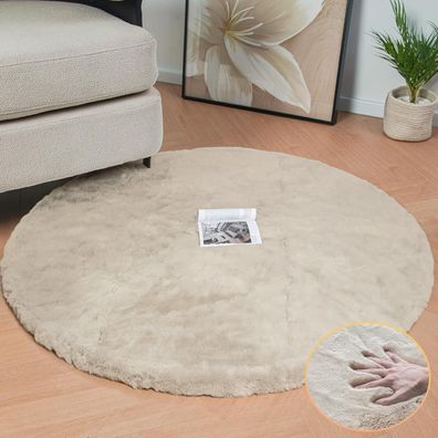 Orinova Runder Teppich Beige 120 cm Flauschiger Kunstfell Teppich für