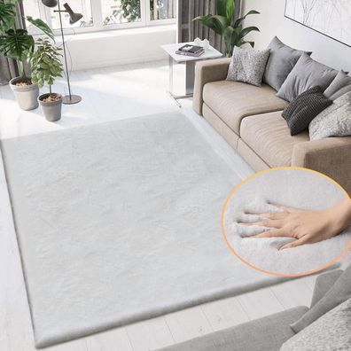 Orinova Kunstfell Teppich Waschbar Flauschig Grau 150x240 cm für Wohnzimmer