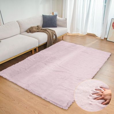 Orinova Flauschiger Kunstfell Teppich 120x180 cm, Rosa/Altrosa, Waschbar