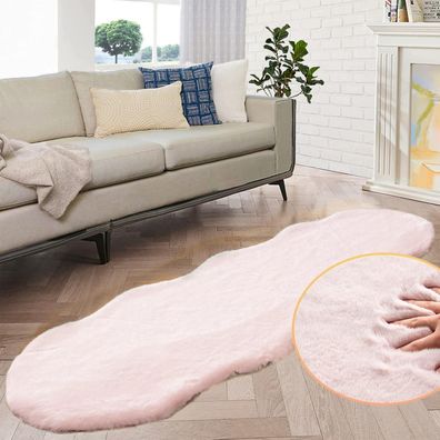 Orinova Kunstfell Teppich Rosa Flauschig 60x180 cm Waschbar Fellform für