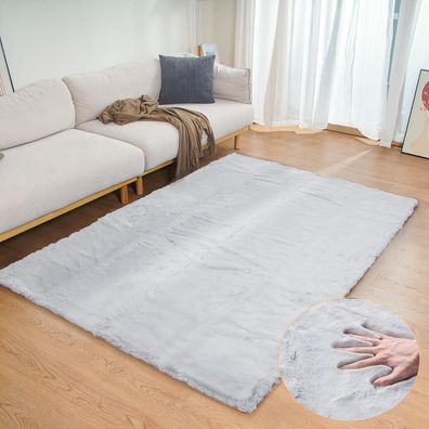 Orinova Teppich Wohnzimmer Grau Waschbar Kunstfell Flauschig 120x180 cm