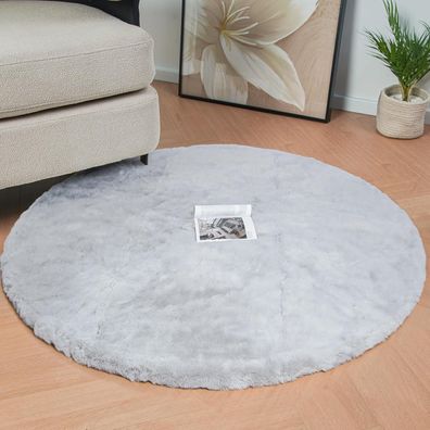 Orinova Runder Teppich Grau 120 cm Flauschiger Kunstfell Teppich für Wohnzimmer