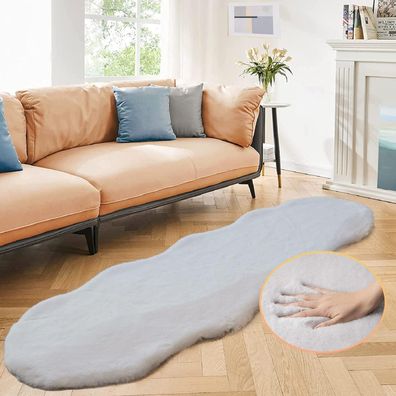 Orinova Fellteppich Grau 60x180 cm Kunstfell Teppich Flauschig Weich Waschbar
