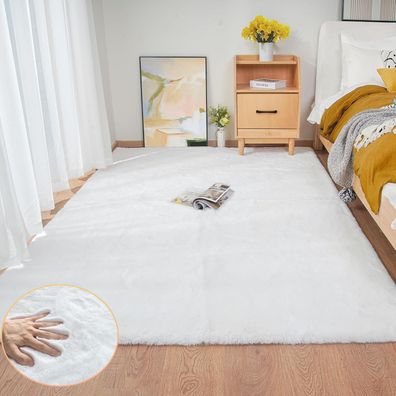 Orinova Kunstfell Teppich Weiß 150x215 cm - Flauschig, Waschbar, Langlebig für