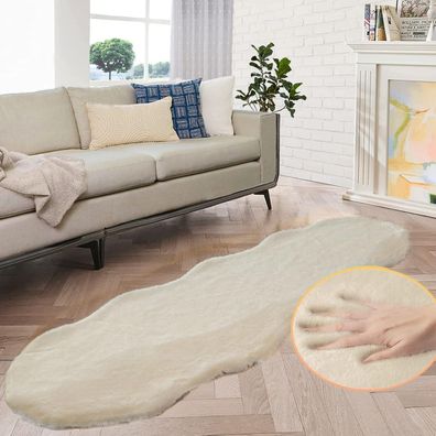 Orinova Kunstfell Teppich, flauschig und weich, beige, 60x180 cm, waschbar