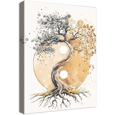 Halflemart Baum des Lebens Yin Yang Leinwandbild mit Rahmen, Zen Buddhismus