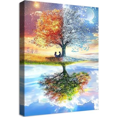 Halflemart Baum des Lebens Leinwandbild mit Rahmen, Blauer Himmel & Wolken