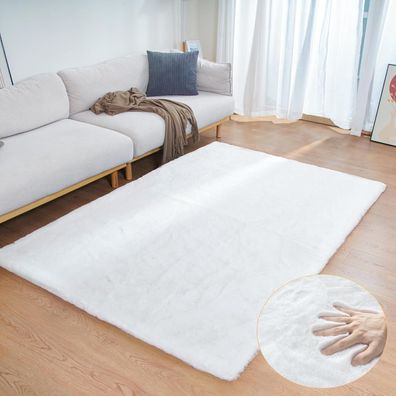 Orinova Teppich Wohnzimmer Weiß 120x180 cm Kunstfell Flauschig Waschbar für