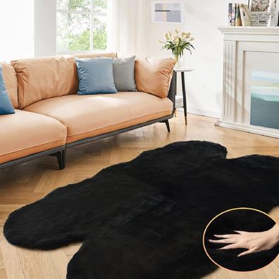 Orinova Fellteppich Kunstfell 120x180 cm Schwarz - Flauschig und Waschbar für