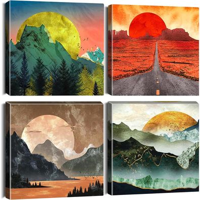 Artscope 4-teiliges Leinwandbild "Sonnenaufgang/Sonnenuntergang", moderner