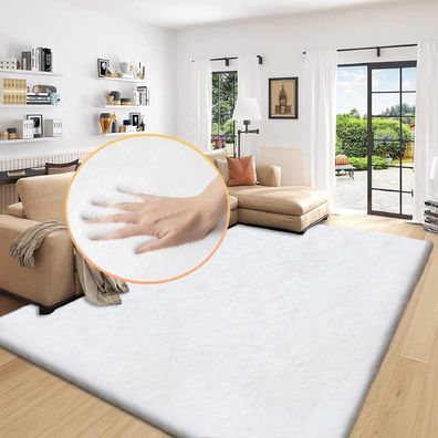 Orinova Kunstfell Teppich Flauschig Weiß 180x270 cm Wohnzimmer Schlafzimmer
