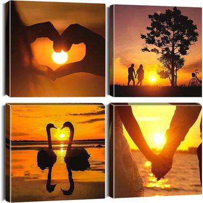 Artscope 4-teiliges Leinwandbild mit Liebe bei Sonnenuntergang Motiv, 30x30 cm