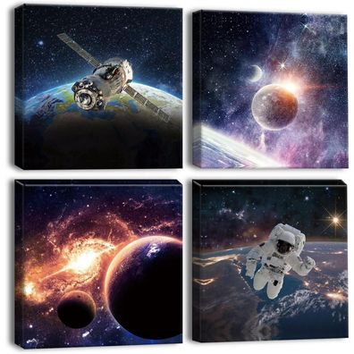 Artscope 4-teiliges Leinwandbild Planet Universum Raum Motiv Kunstdruck 30x30