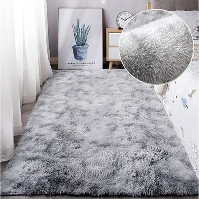 Leesentec Shaggy Teppich Grau/Weiß 80x120 cm - Weich, Langflor, Modernes Design