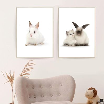 Trayosin 2er Poster Set Kaninchen für Kinderzimmer & Babyzimmer Deko (50x70cm)