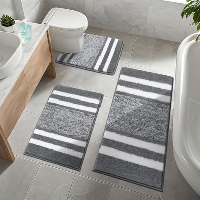 Pauwer 3-teiliges Badematten-Set mit WC-Vorleger, dunkelgrau, 50x80 + 50x120