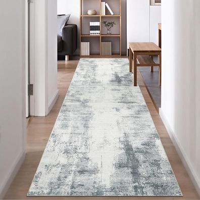 Famibay Teppich Läufer Flur rutschfest 80x300 cm Grau, Waschbar, Modern