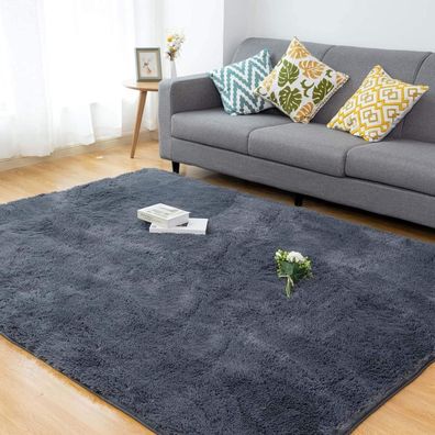 Choshome Hochflor Teppich Wohnzimmer & Schlafzimmer, Super Weich, Shaggy, Grau