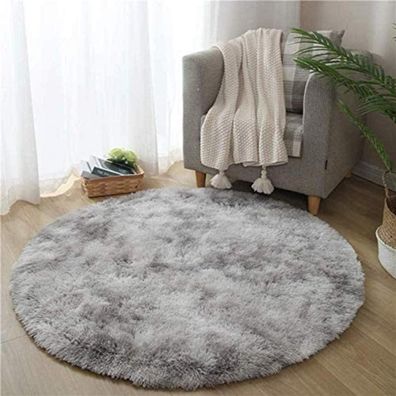 Leesentec Flauschiger Teppich Rund Weiß/Grau 140 cm für Schlafzimmer und
