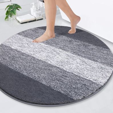 Enyhom Große runde Badematte 120 cm Grau, weich, rutschfest, maschinenwaschbar