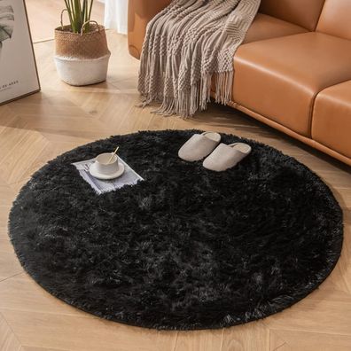 Choshome Runder Teppich 120CM Schwarz Weich Hochflor Shaggy Kuschelig