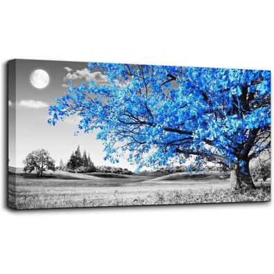 hyidecorart Leinwandbild "Blauer Baum des Lebens" XXL 59x119 cm mit Rahmen für