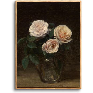 hyidecorart Vintage Botanisch Leinwandbild mit Holzrahmen, 40x60 cm, Rosa Rosen