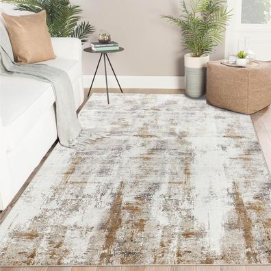 Famibay Teppich 160x230cm Kurzflor Waschbar Beige Braun Modern Abstrakt