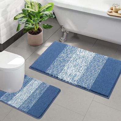 Enyhom Badteppich Set 2-teilig, Hochflor, maschinenwaschbar, rutschfest, blau