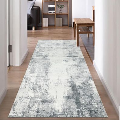 Famibay Teppich Läufer 80x200cm Grau - Rutschfest & Waschbar für Flur, Küche