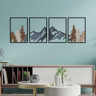 ESTART 4tlg. Metall Berg Wandkunst, Große Bergwald Deko, 180x56 cm, Bunt