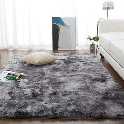 Choshome Shaggy Hochflor Teppich, modern Batik Design, dunkelgrau/schwarz