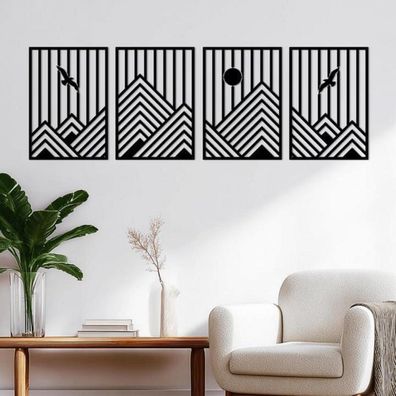 ESTART 4er Schwarze abstrakte Berg-Linie Metall Wandkunst, Moderne geometrische