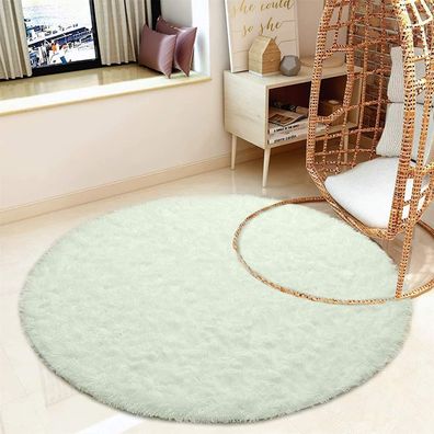 Tinyboy-hbq Teppich Rund Flauschig Ultra Weich 140x140cm Weiß für Wohnzimmer