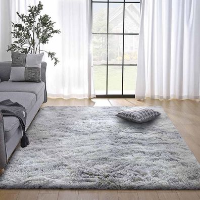Tinyboy-hbq Flauschiger Hochflor Teppich Grau Weiß 80x120cm - Ultra Weich