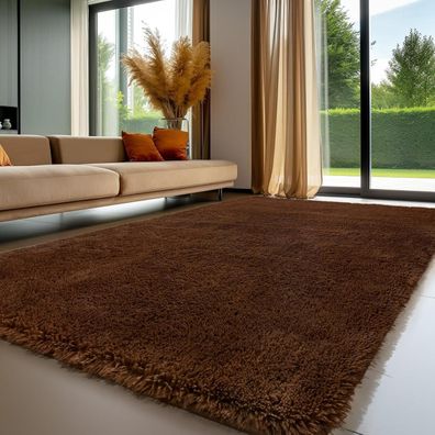 Sour Lemon Hochflor Teppich Braun 160x230 cm, Waschbar, Anti-Rutsch, Flauschig