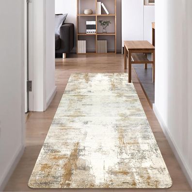 Famibay Teppich Läufer 80x200cm Beige Braun - Rutschfest, Waschbar, Modern