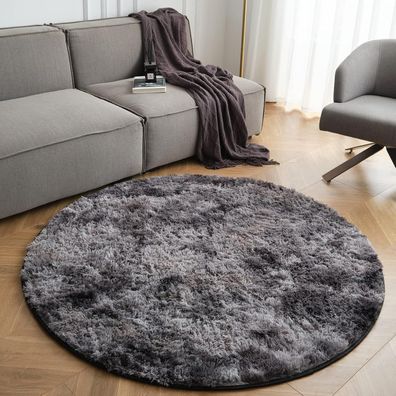 Choshome Runder Teppich 150CM Grau/Schwarz Weich, Rutschfest, Waschbar