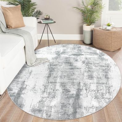 Famibay Teppich Rund 160cm Grau - Moderner Kurzflor Teppich für Wohnzimmer