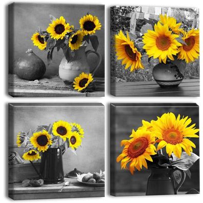 Artscope 4-teiliges Leinwandbild mit Sonnenblumen-Motiv, moderner Kunstdruck