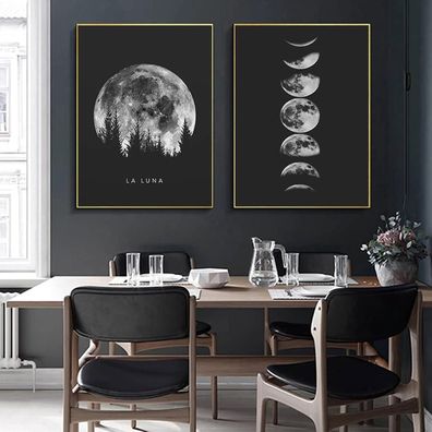 Trayosin Premium Poster Set, 2 Bilder Minimalistisches Schwarz Weiß Mondphasen