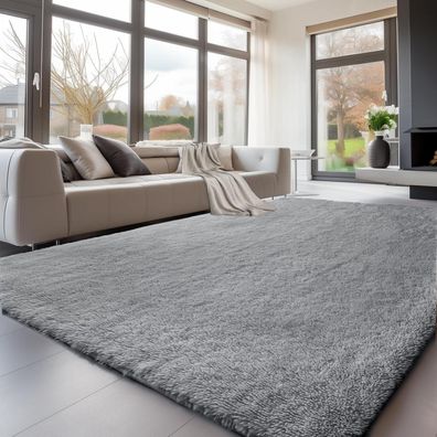 Sour Lemon Hochflor Teppich Grau 160x230 cm - Flauschig, Waschbar, Rutschfest