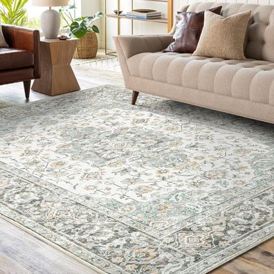 WONGS Bedding Vintage Teppich 200x300cm Beige Kurzflor Waschbar für Wohnzimmer