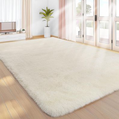 Sour Lemon Hochflor Teppich Creme 275x370 cm - Waschbar, Anti-Rutsch, Flauschig