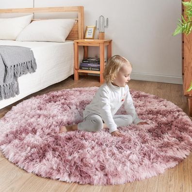 Rohatim Rund Teppich Flauschig Lila-rosa 200x200 cm, Weicher Plüschteppich für