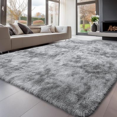 Sour Lemon Hochflor Teppich Grau 160x230 cm - Waschbar, Flauschig, Rutschfest