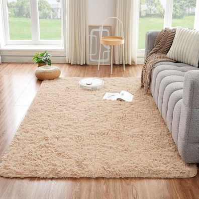 Choshome Moderner Hochflor Shaggy Teppich, Flauschig & Weich, Beige, 150x240CM