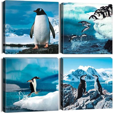Artscope 4-teiliges Leinwandbild Pinguin Motiv Kunstdruck Moderne