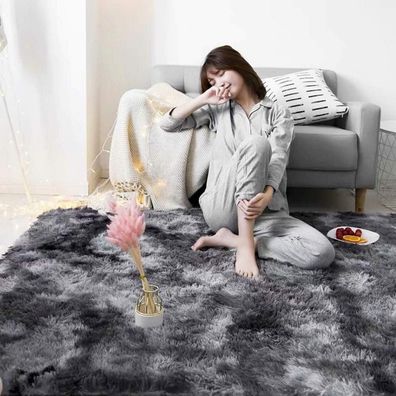 Leesentec Shaggy Velvet Teppich, 120x160cm, Schwarz/Grau - Weich & Flauschig