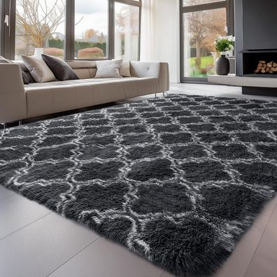 Sour Lemon Hochflor Teppich Grau 240x340 cm - Waschbar, Anti-Rutsch, Flauschig